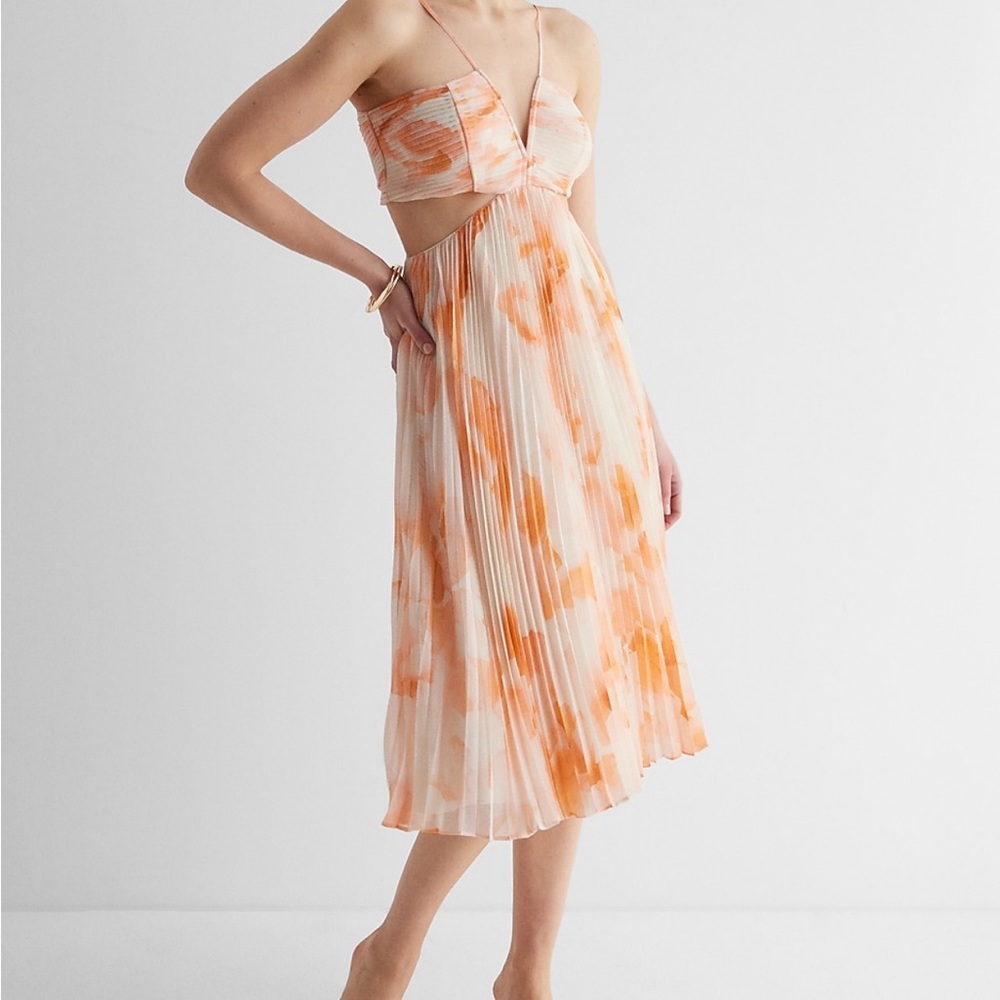 Express pleated cutout midi dress